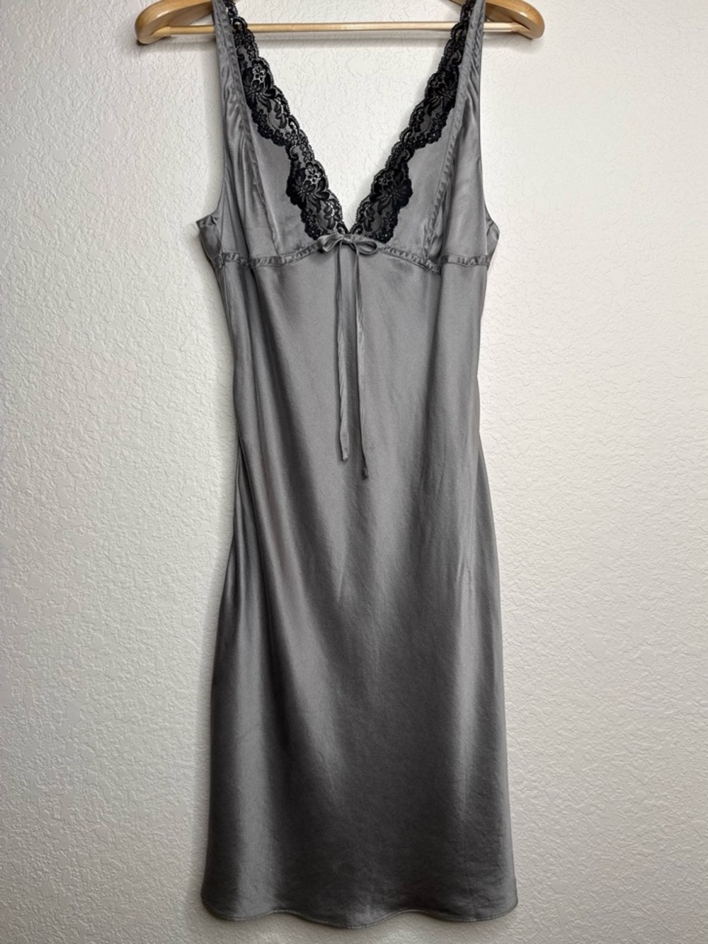Victoria's Secret Vintage Y2K Silk Slip Dress Nightie Midi Grey Black Lace L